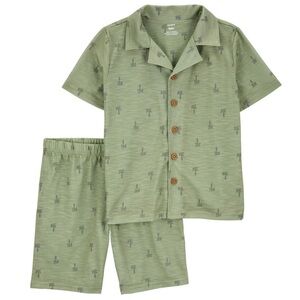 Carter’s Boys Palm Trees Coat Style Shirt and Shorts Pajamas